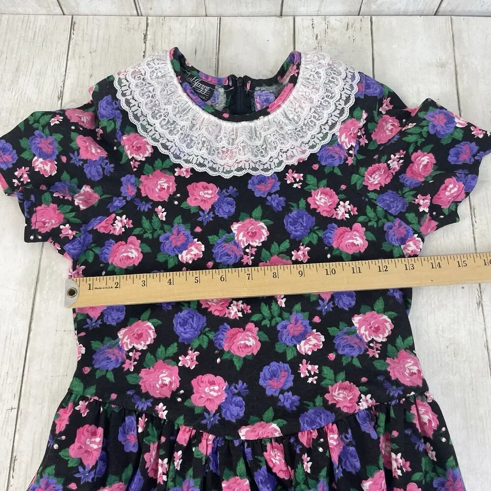 Vintage All That Jazz Dark Floral Dress Youth Girls Sz 12 - Early 1990’s - USA